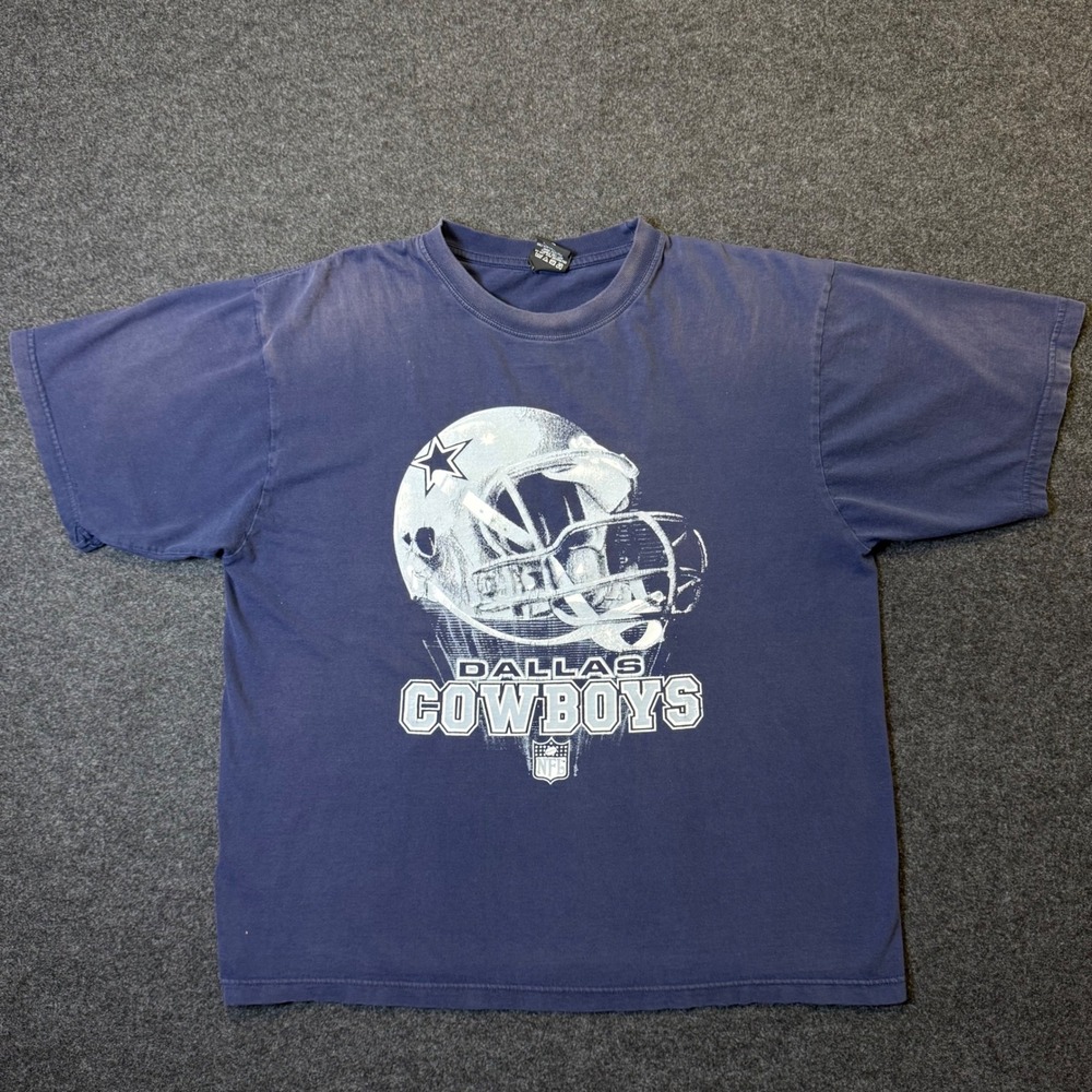 Vintage 90s Dallas Cowboys T-Shirt Mens XL Blue NFL Football Helmet Graphic